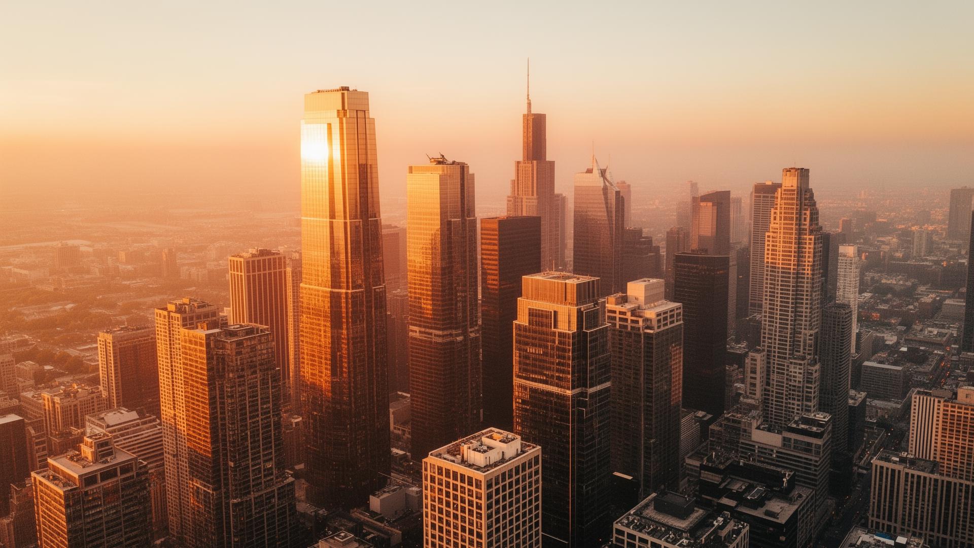 City skyline at golden hour